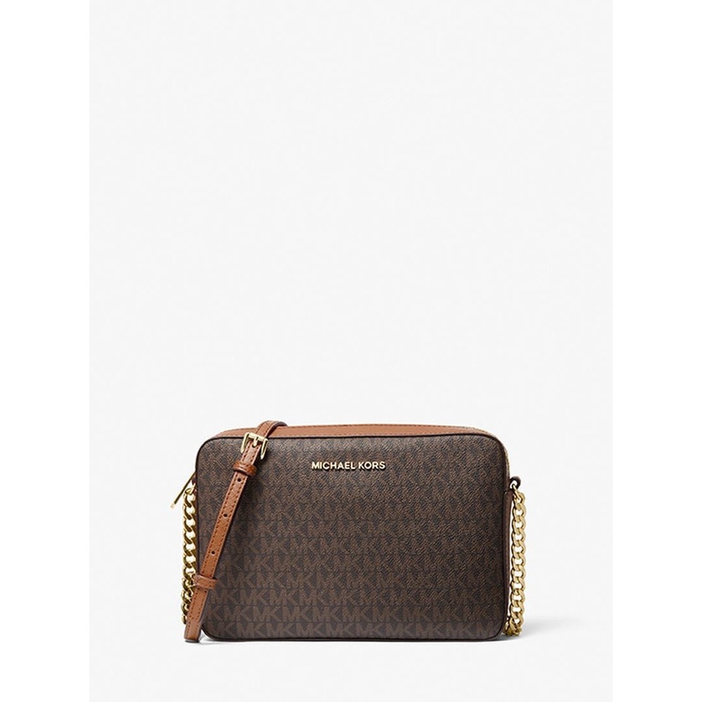 NEW Michael Kors Jet Set Large East West‎ Crossbody Signature Logo Brown MK Bag